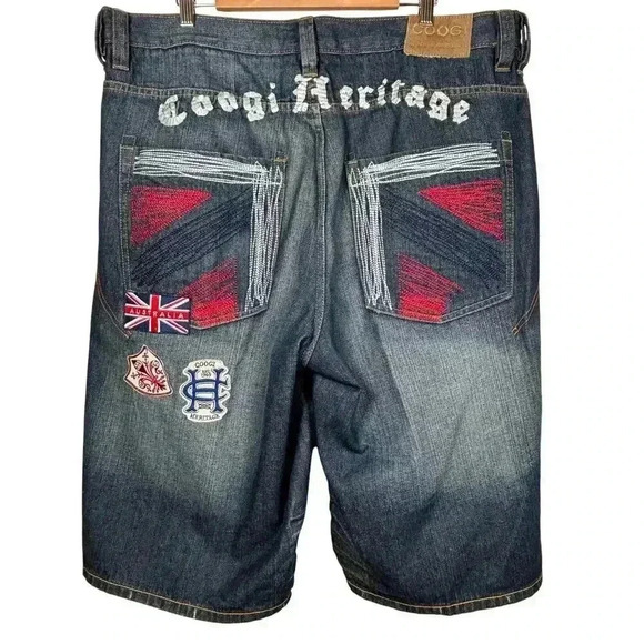 Men's Coogi Heritage Embroidered Patch Cotton‎ Denim Jean Y2K Shorts Size 40 - Picture 2 of 6